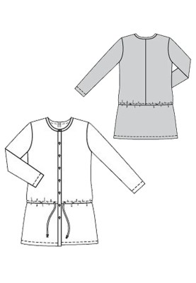 Pattern Shirt cut dress with drawstring below the waist line (Burda 2/2018, pattern number 6353 B)