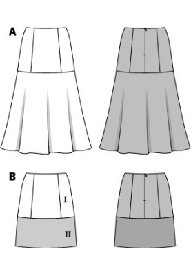 Pattern Mini skirt of a flared silhouette without a belt (Burda 2/2015, pattern number 6699 B)