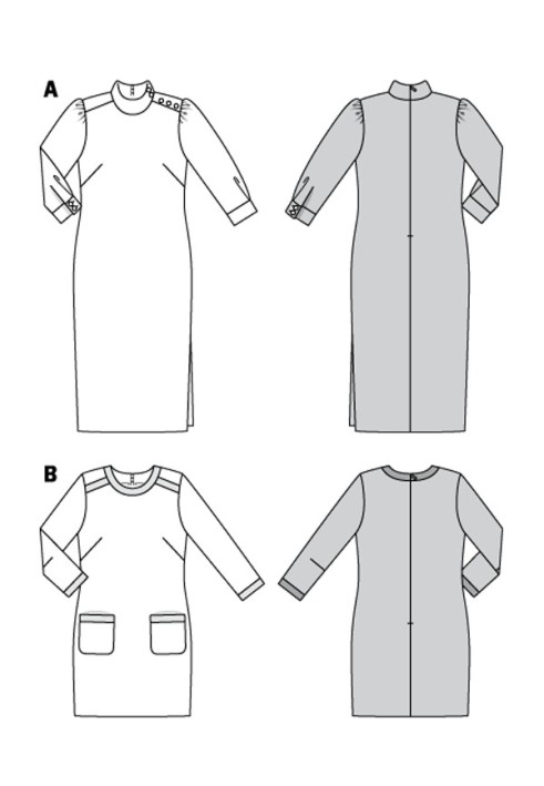 Выкройка Платье букле приталенного силуэта с рукавами 3/4 (Burda 2/2018, № выкройки 6381 B)