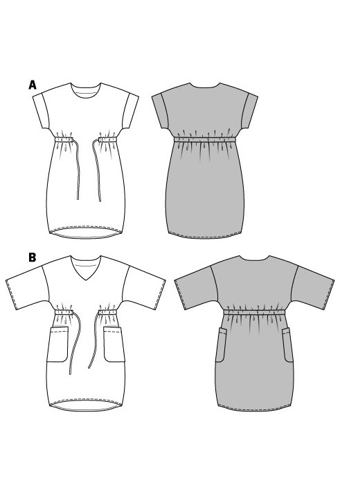 Pattern Dress of a free cut with a drawstring at the waist (Burda 2/2015, pattern number 6732 A)