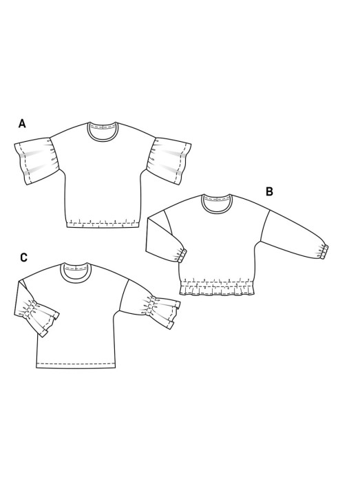 Выкройка Пуловер простого кроя с широкими оборками (Burda 2/2019, № выкройки 6254 A)