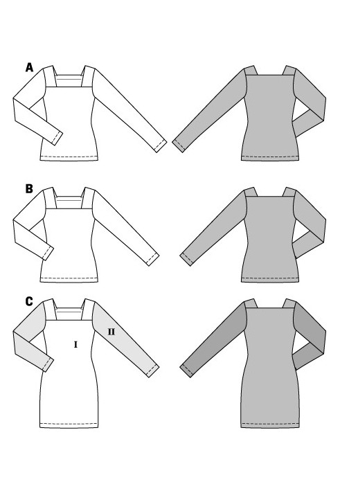 Pattern Pullover with a square neckline (Burda 2/2015, pattern number 6722 B)