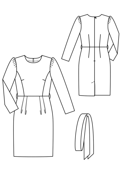 Pattern Sheath dress with a wide bow belt (Burda 12/2019, pattern number 102 A)