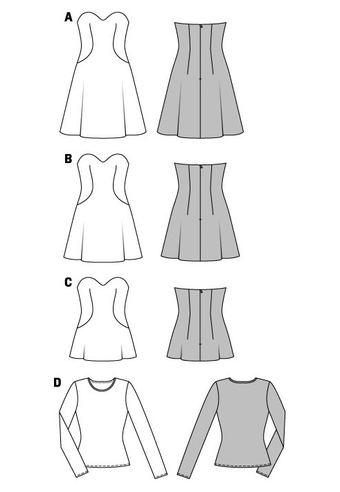 Выкройка Платье-бюстье короткое расклешенного кроя (Burda 1/2014, № выкройки 6930 B)