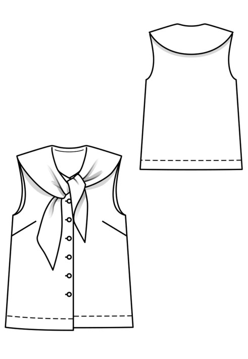 Pattern Blouse with a wide collar with curly ties (Burda 1/2019, pattern number 120 A)