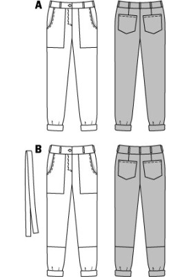 Pattern Pants with lapels in casual style (Burda 2/2015, pattern number 6725 A)