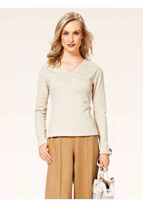 Pattern V-neck pullover with decorative pins (Burda 2/2015, pattern number 6696 B)