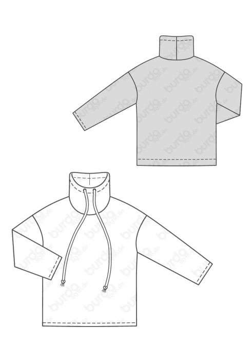 Pattern Pullover of a spacious silhouette with a high collar (Burda 2/2019, pattern number 6253 B)