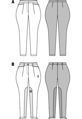 Выкройка Брюки галифе с кожаными вставками (Burda 2/2014, № выкройки 6837 B)