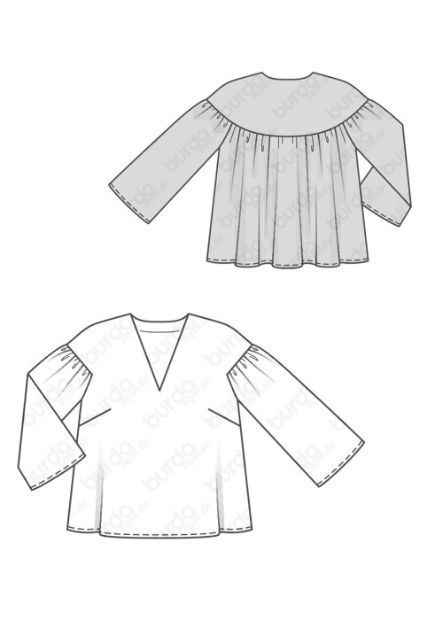 Pattern Wide-cut blouse with a round yoke on the back (Burda 2/2019, pattern no. 6284 B)