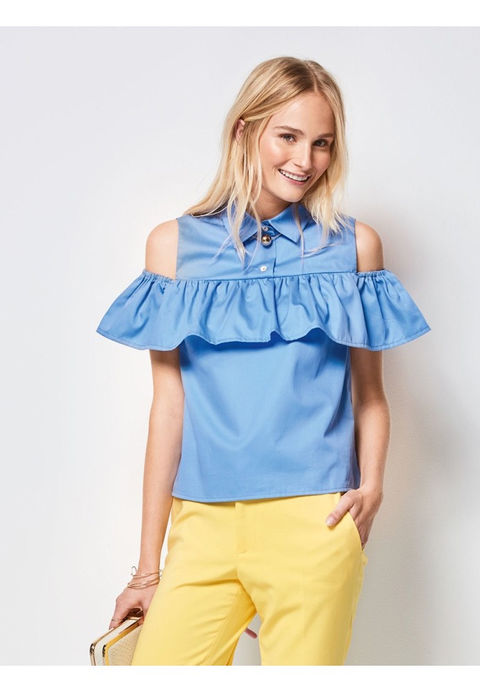 Pattern Blouse with frill on open shoulders (Burda 1/2018, pattern number 6405 B)