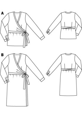 Выкройка Платье с запахом из хлопкового поплина (Burda 6/2012, № выкройки 141 B)