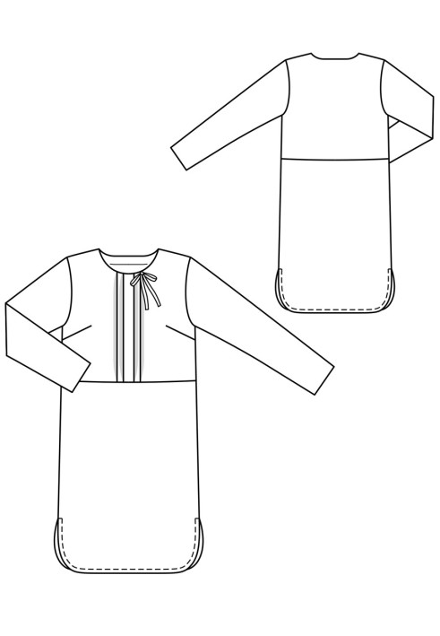 Pattern Dress of straight cut with rounded cuts on the sides (Burda 9/2020, pattern number 102)