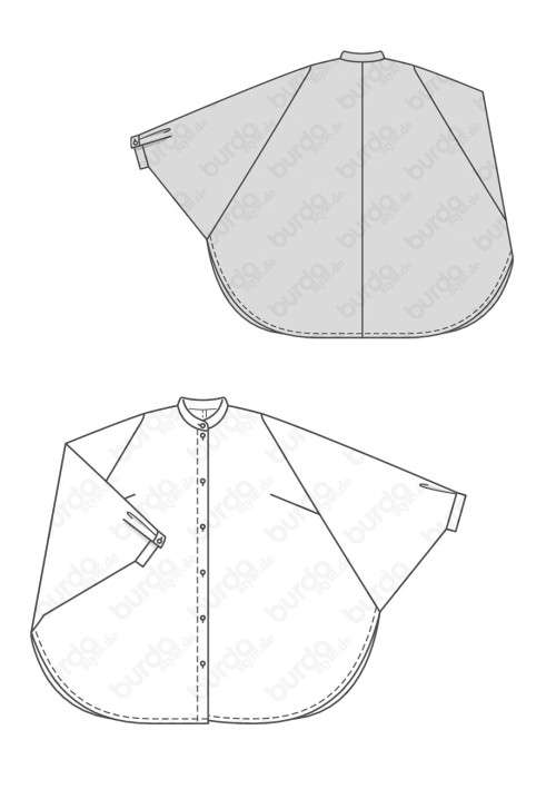 Выкройка Блуза широкого кроя с воротником-стойкой (Burda 2/2019, № выкройки 6257 B)