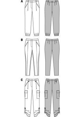 Pattern Pants of a tapered silhouette with briefcase pockets (Burda 1/2014, pattern number 6907 C)