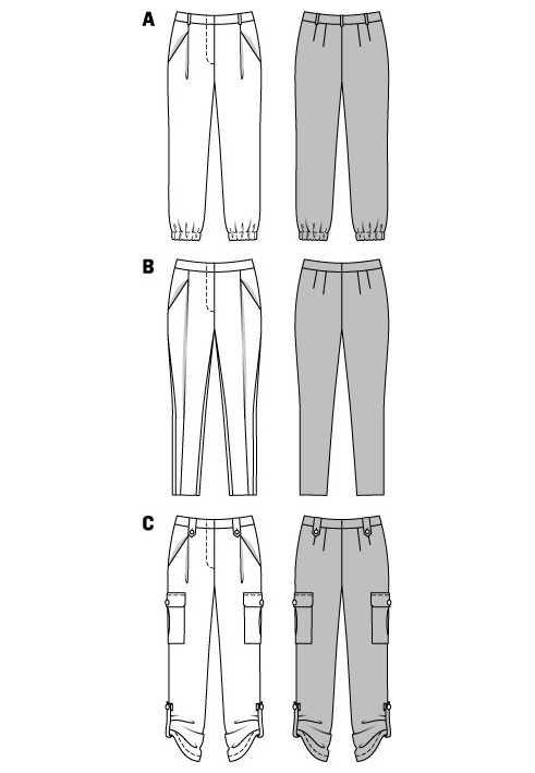 Pattern Pants of a tapered silhouette with briefcase pockets (Burda 1/2014, pattern number 6907 C)