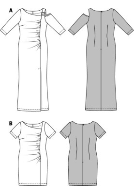 Выкройка Платье трикотажное с бретелькой на одно плечо (Burda 2/2015, № выкройки 6712 A)