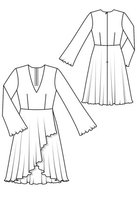 Pattern Dress of a fitted cut with flared sleeves (Burda 8/2018, pattern number 116)