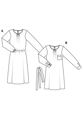 Pattern Dress of a simple cut with a drawstring at the waist (Burda 2/2019, pattern number 6295 A)