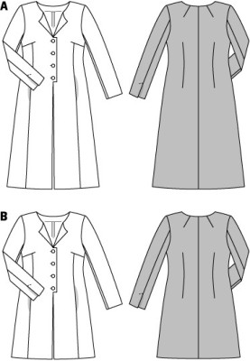 Pattern Coat of a fitted silhouette without a collar (Burda 2/2015, pattern number 6715 A)