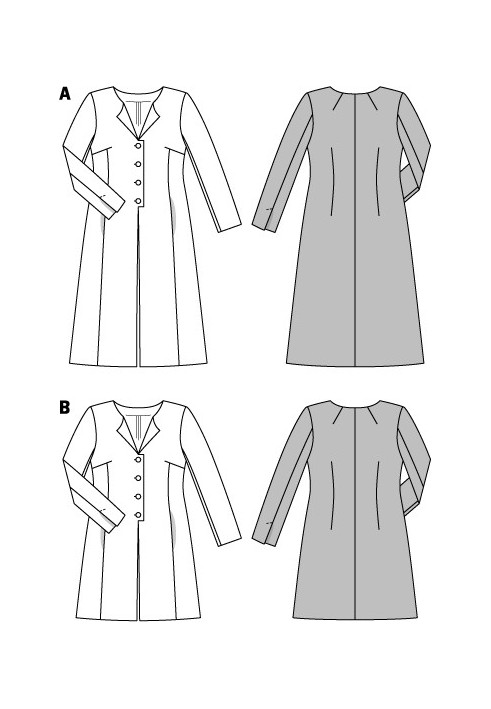 Pattern Coat of a fitted silhouette without a collar (Burda 2/2015, pattern number 6715 A)