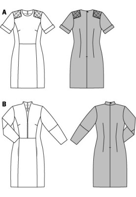 Pattern Dress in a fitted silhouette with a solid stand-up collar (Burda 2/2014, pattern no. 6832 B)