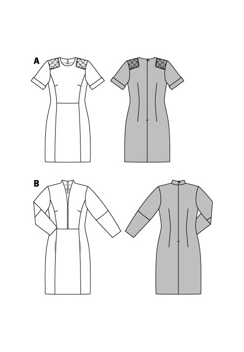 Pattern Dress in a fitted silhouette with a solid stand-up collar (Burda 2/2014, pattern no. 6832 B)