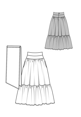 Выкройка Юбка макси с широкой оборкой и поясом (Burda 1/2017, № выкройки 6514 A)