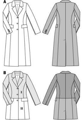 Pattern Long fitted silhouette jacket (Burda 2/2014, pattern number 6845 B)