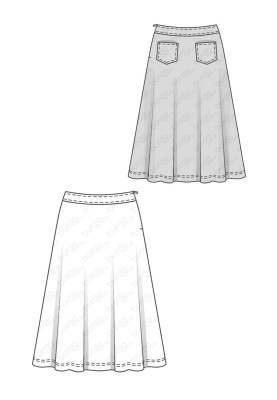 Pattern Midi skirt with a flared cut on a shaped belt (Burda 2/2017, pattern number 6491 B)