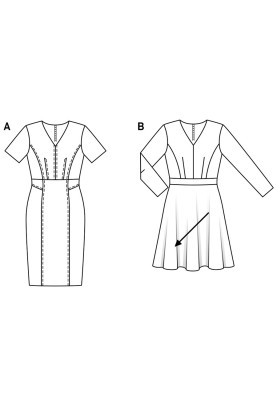 Викрійка Сукня відрізна з рукавами 3/4 (Burda 2/2019, № викрійки 6279 B)