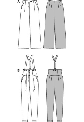 Выкройка Брюки джинсовые с подтяжками (Burda 2/2014, № выкройки 6856 B)