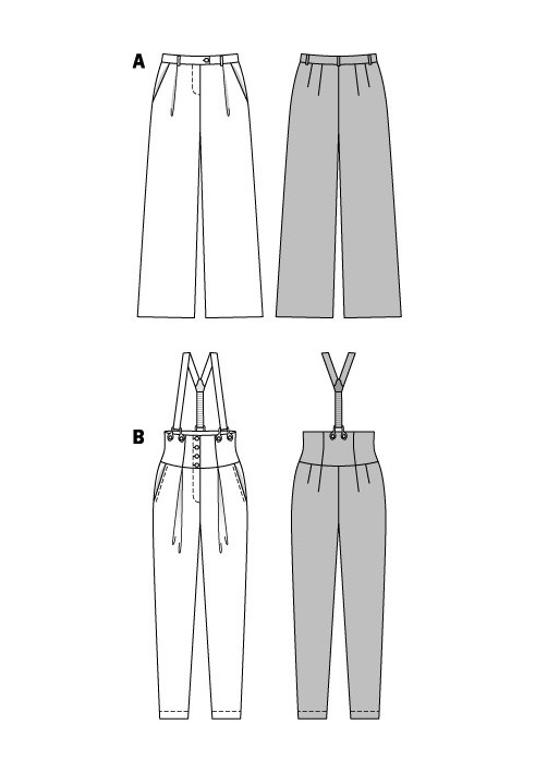 Викрійка Брюки джинсові з підтяжками (Burda 2/2014, № викрійки 6856 B)