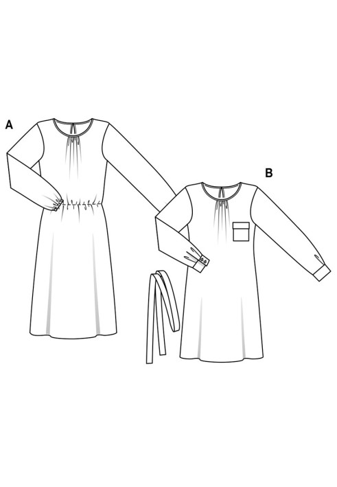 Pattern Dress of a simple cut with a belt (Burda 2/2019, pattern number 6295 B)