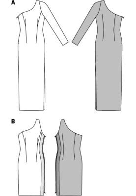 One-shoulder cocktail dress pattern (Burda 1/2014, pattern number 6943 B)