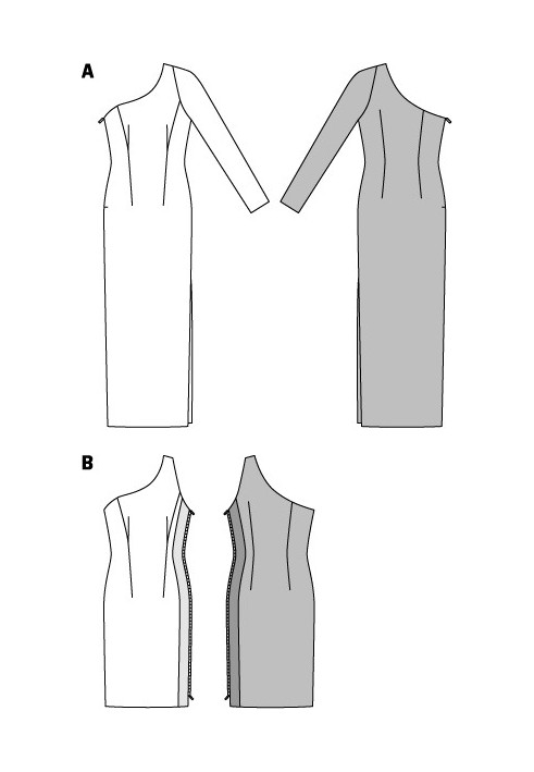 One-shoulder cocktail dress pattern (Burda 1/2014, pattern number 6943 B)