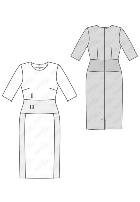 Pattern Sheath Dress with Contrast Stitched Belt (Burda 2/2017, Pattern No. 6454 A)