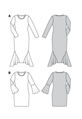 Выкройка Платье макси трикотажное с вшивными клиньями (Burda 2/2018, № выкройки 6364 A)