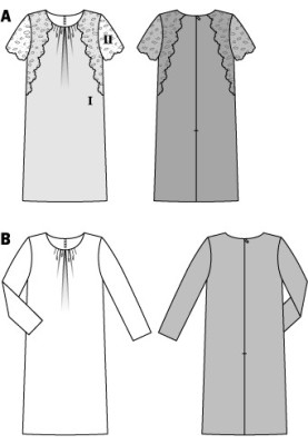 Pattern Dress of a simple cut with a gathered neck (Burda 2/2015, pattern number 6706 B)