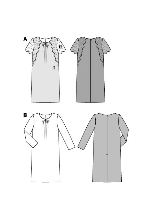 Pattern Dress of a simple cut with a gathered neck (Burda 2/2015, pattern number 6706 B)