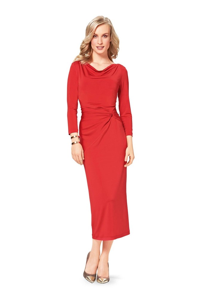 Pattern Knitted dress with swing neckline and draperies (Burda 2/2015, pattern number 6693 B)