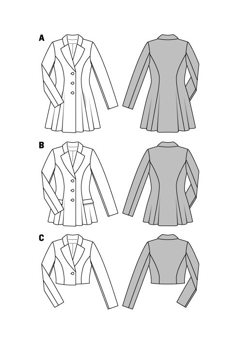 Pattern Single-breasted jacket with a flared silhouette (Burda 1/2014, pattern number 6921 B)