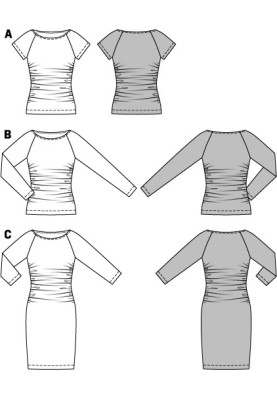 Выкройка Платье трикотажное с длинными рукавами реглан (Burda 1/2014, № выкройки 6910 C)