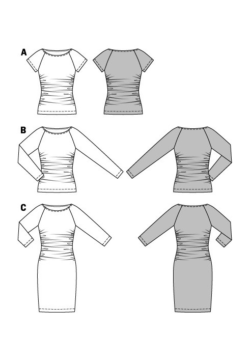 Выкройка Платье трикотажное с длинными рукавами реглан (Burda 1/2014, № выкройки 6910 C)
