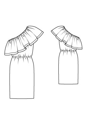 Pattern Dress with a maxi flounce on one shoulder (Burda 5/2012, pattern number 114)