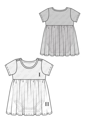 Pattern bodysuit with short sleeves and sewn skirt (Burda 2/2017, pattern number 9347 C)