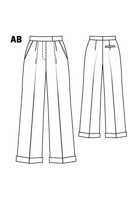 Pattern Marlene pants with arrow pleats and lapels (Burda 7/2011, pattern number 125 A)