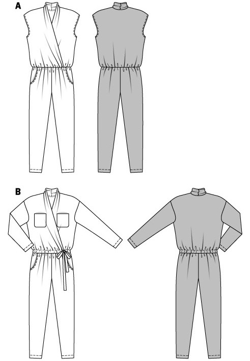 Выкройка Комбинезон трикотажный с запахом (Burda 2/2015, № выкройки 6702 B)