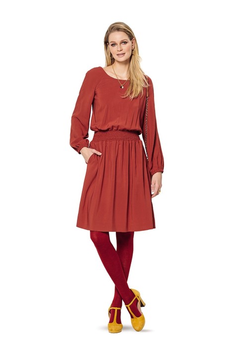 Pattern Dress with a wide knitted belt (Burda 2/2020, pattern number 6190 A)