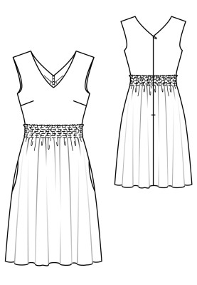 Pattern Dress with puffs and V-necks (Burda 6/2019, pattern number 119 A)